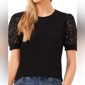 Cece women’s  crochet puff sleeve mixed media size M .
